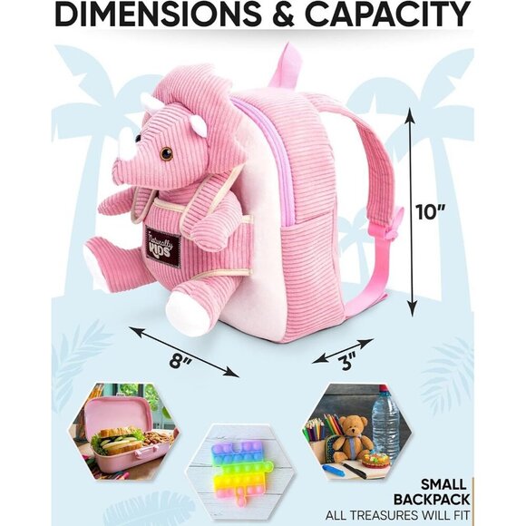 🆕 Girls Pink Dinosaur Toys Triceratop Stuffed Animal  2 3 4 5 Year Old Backpack - Picture 3 of 9